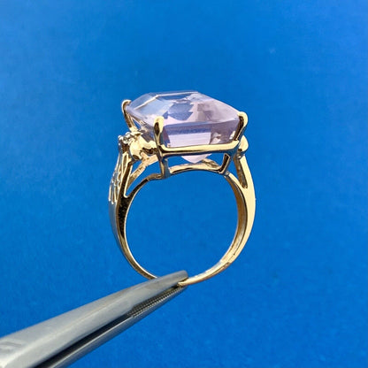 CID 10K Yellow Gold Amethyst Diamond Accent Statement Cocktail Ring