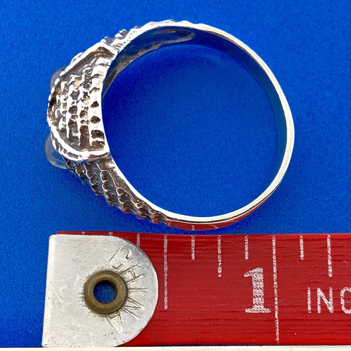Artisan Sterling Silver Mens Moonstone Owl Textured Wisdom Prophecy Dome Ring