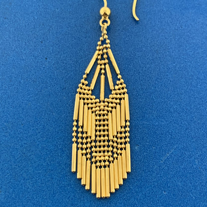 Designer JKL 14K Yellow Gold Bead & Ball Chainmail Dangle Drop Hook Earrings