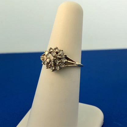Estate 14K Yellow Gold Diamond Flower Cluster Engagement Anniversary Ring