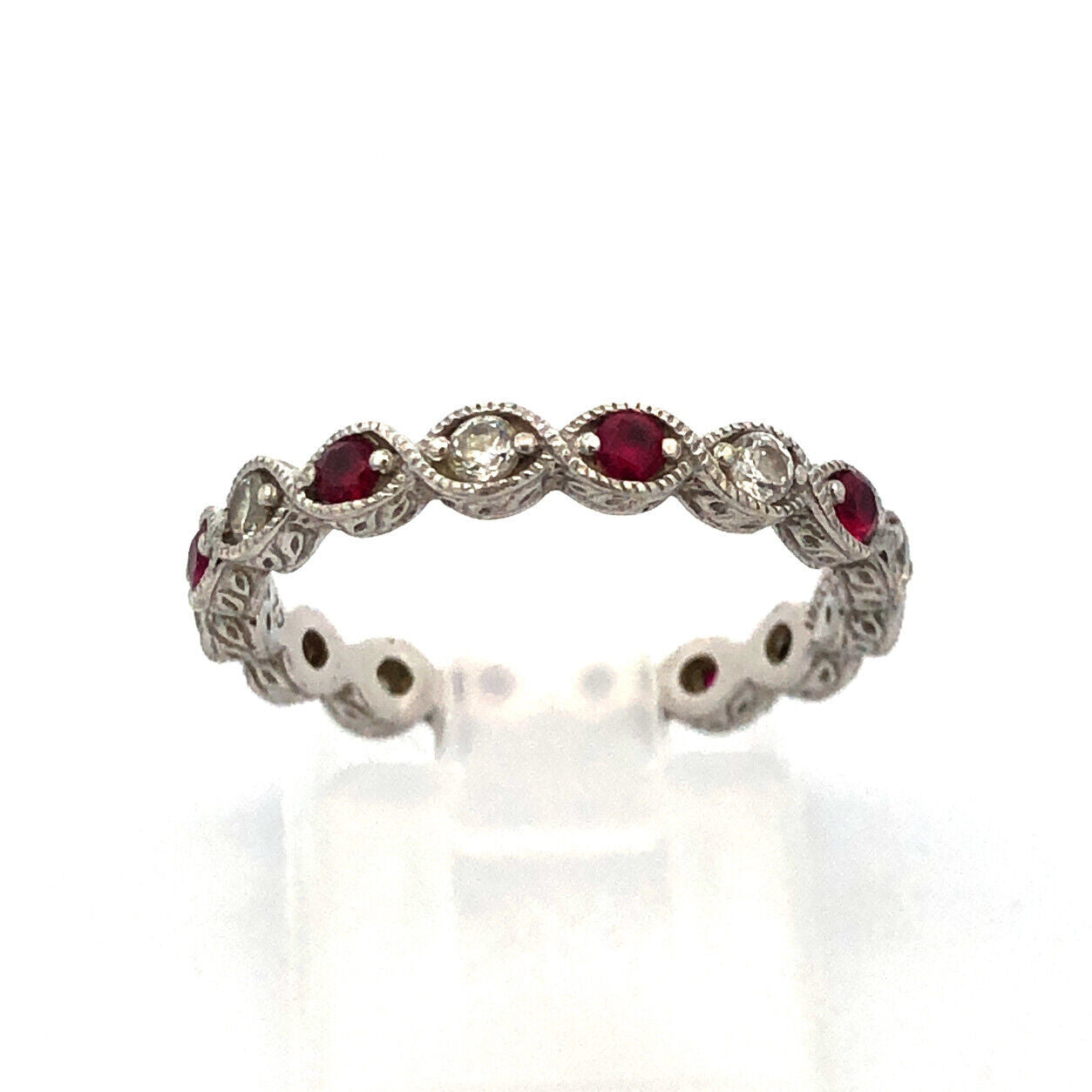 Designer 925 Silver Red White Cubic Zirconia Anniversary Stackable Eternity Band