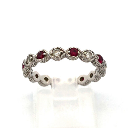 Designer 925 Silver Red White Cubic Zirconia Anniversary Stackable Eternity Band