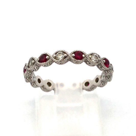 Designer 925 Silver Red White Cubic Zirconia Anniversary Stackable Eternity Band