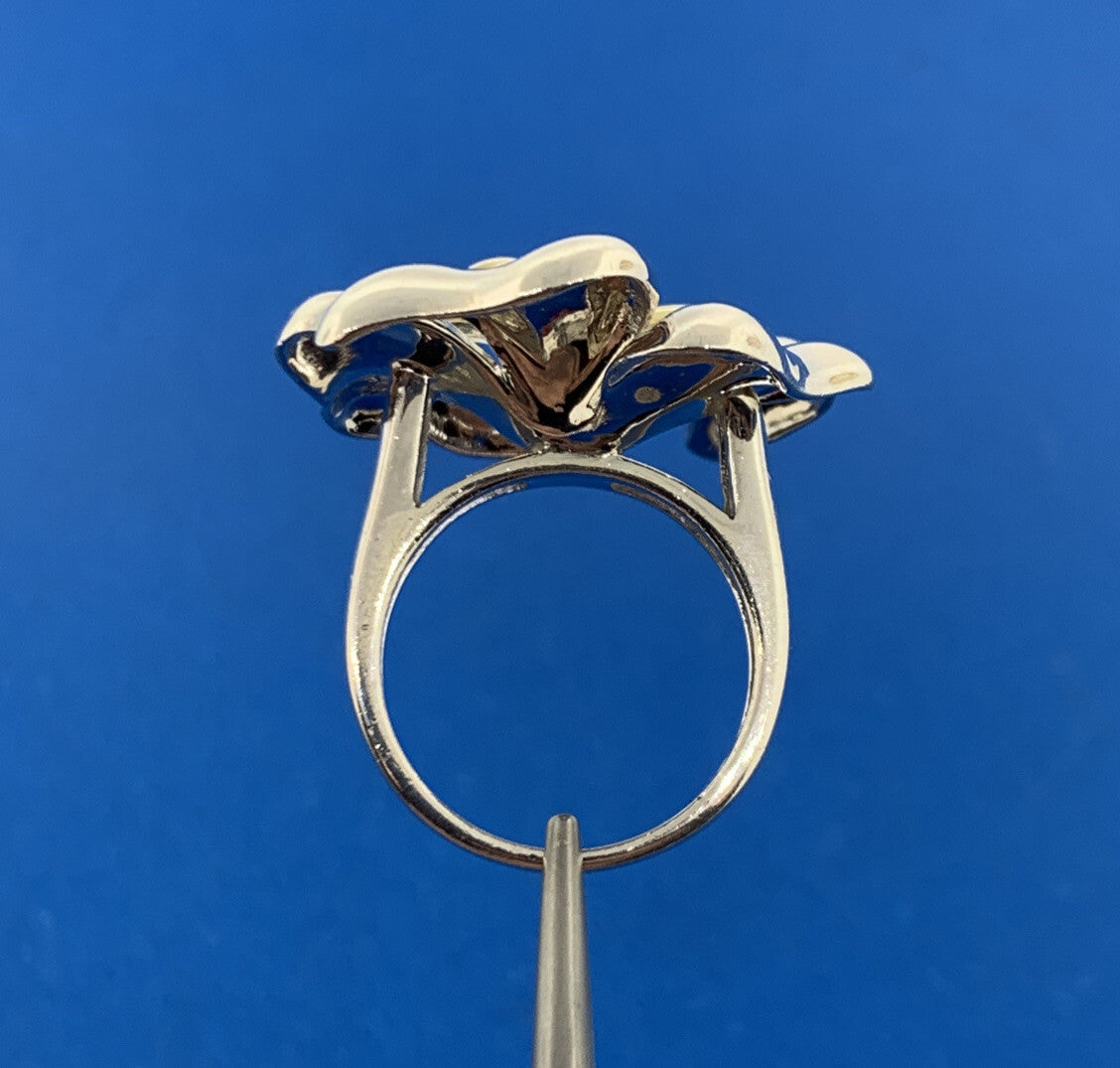 Designer China Sterling Silver 10K Gold Accent Flower Hibiscus Plumeria Ring