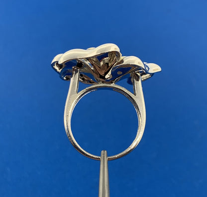 Designer China Sterling Silver 10K Gold Accent Flower Hibiscus Plumeria Ring