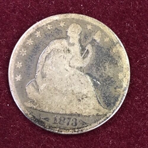 1873 US Coinage Silver 90% Seated Liberty Half Dollar 50C With Arrows