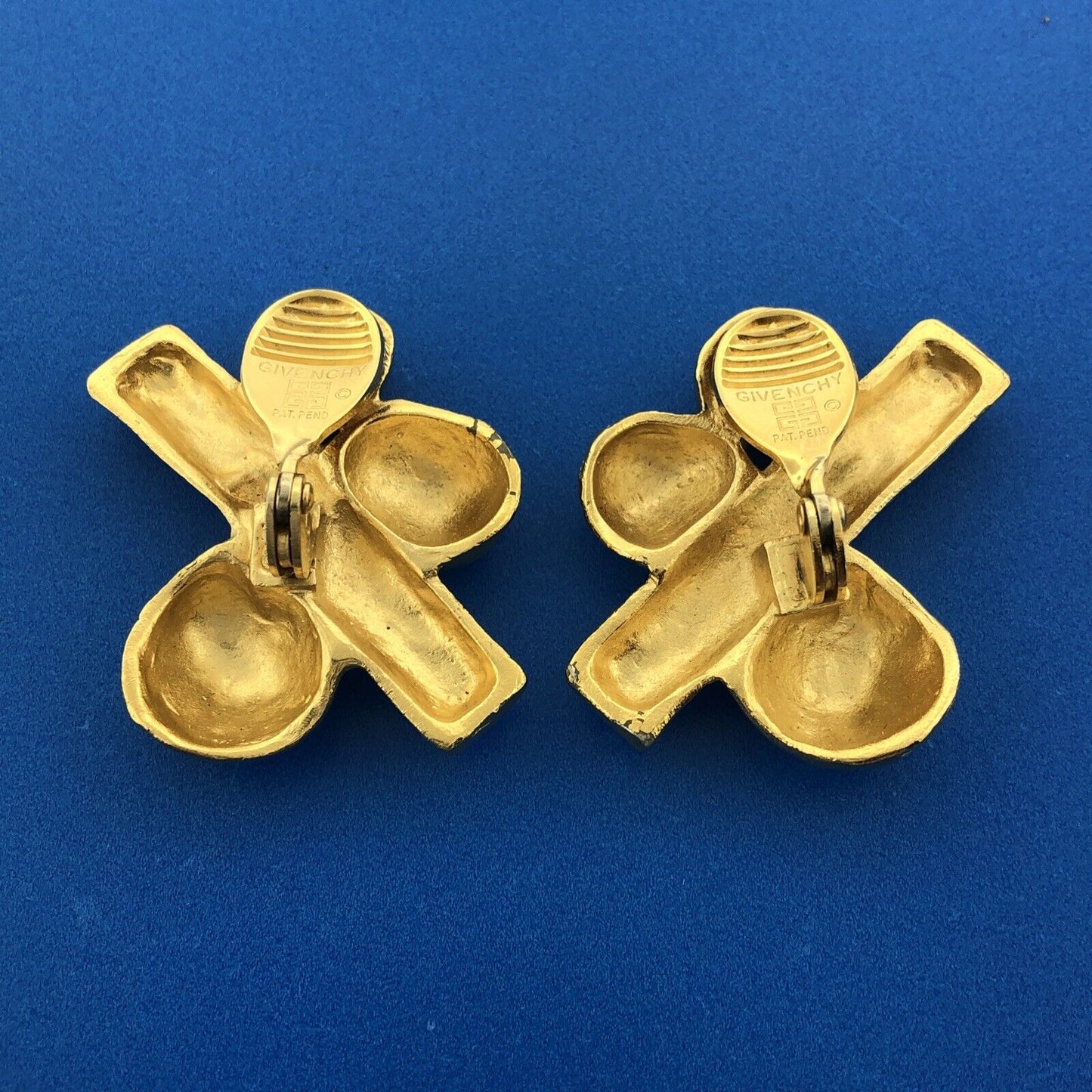 Mid Century Givenchy Modernist Vine Berry Harvest Runway Gold Tone Clip Earrings