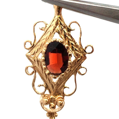 Vintage 14K Yellow Gold Oval Garnet Seed Pearl Dangle Drop Earrings