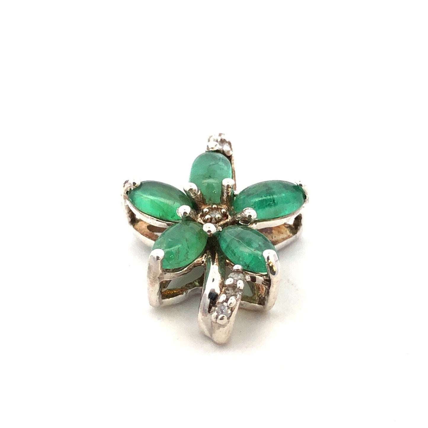Designer TGGC 925 Sterling Silver Green Tourmaline Diamond Accent Flower Pendant