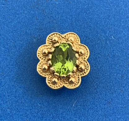 Designer 14K Yellow Gold Oval Peridot Floral Slide Bracelet Charm