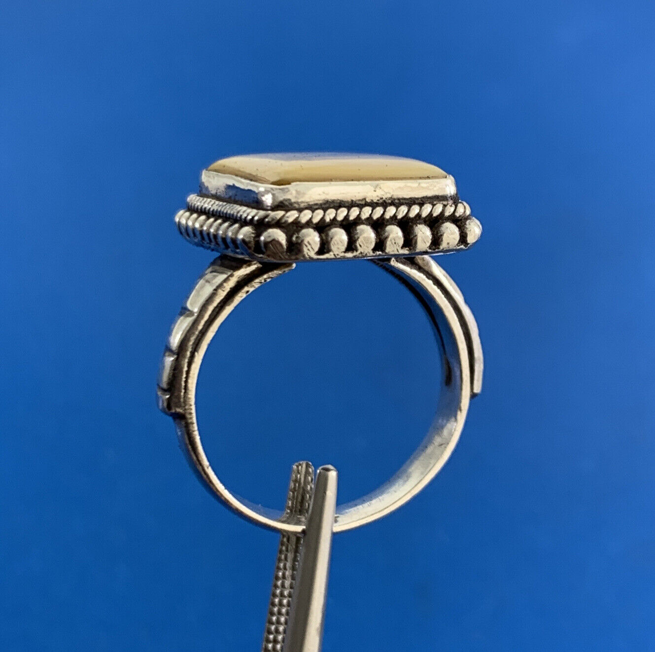 Vintage Mother of Pearl 925 Sterling Silver Rectangle Statement Ring