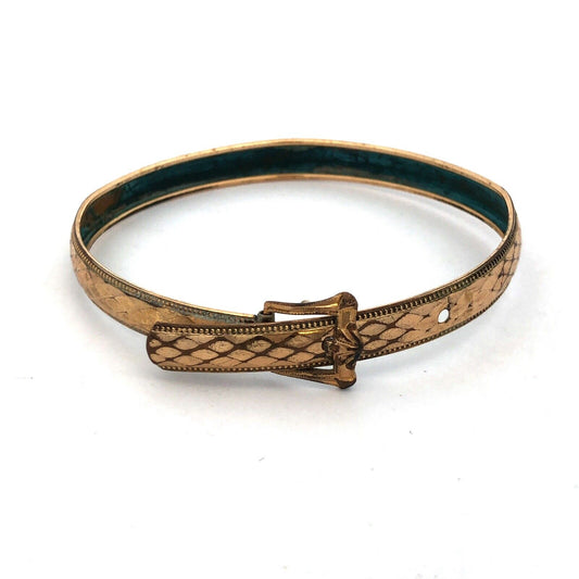Antique Art Nouveau Brass Diamond Design Belt Buckle Bracelet