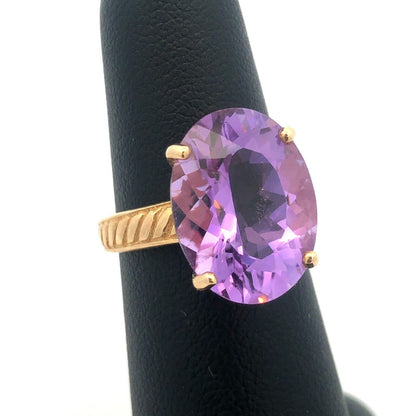 Vintage Designer SCBS 10K Yellow Gold Oval Amethyst Statement Cocktail Ring