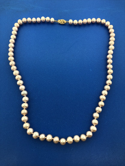 Gorgeous 14k Yellow Gold Pink 6.85mm Pearl 18" Strand String Necklace
