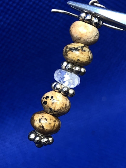 Sterling Silver 925 Moonstone Brown Jasper Beaded Natural Earthy Hook Earrings