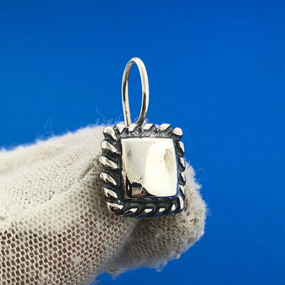 Retro Modernist 925 Sterling Silver Square Rope Halo Drop Dangle Earrings