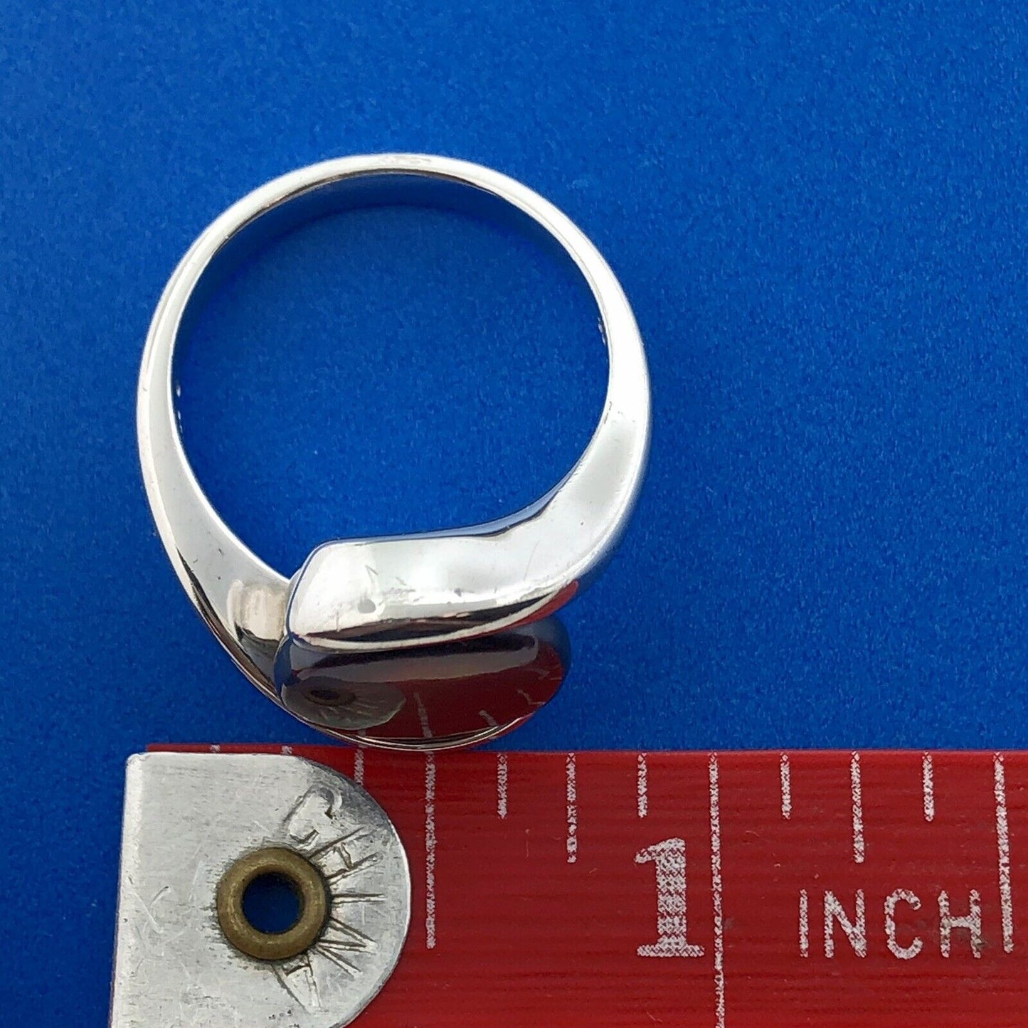 Designer 925 Sterling Silver Burgundy Abalone Cabochon Modernist Bypass Ring