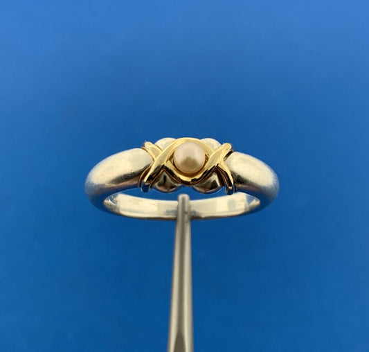 Designer THL 925 Sterling Silver Pearl Brushed Finish Two Tone Band Ring