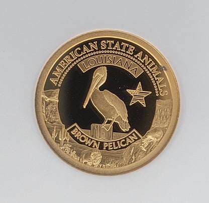 2021 $5 Cook Islands NGC PF70 Proof Cameo .999 Gold 1/2g Louisiana Brown Pelican