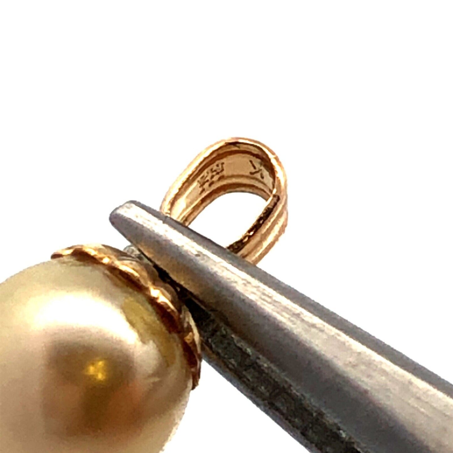 Designer 14K Yellow Gold Round Pearl Solitaire Charm Pendant