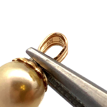 Designer 14K Yellow Gold Round Pearl Solitaire Charm Pendant