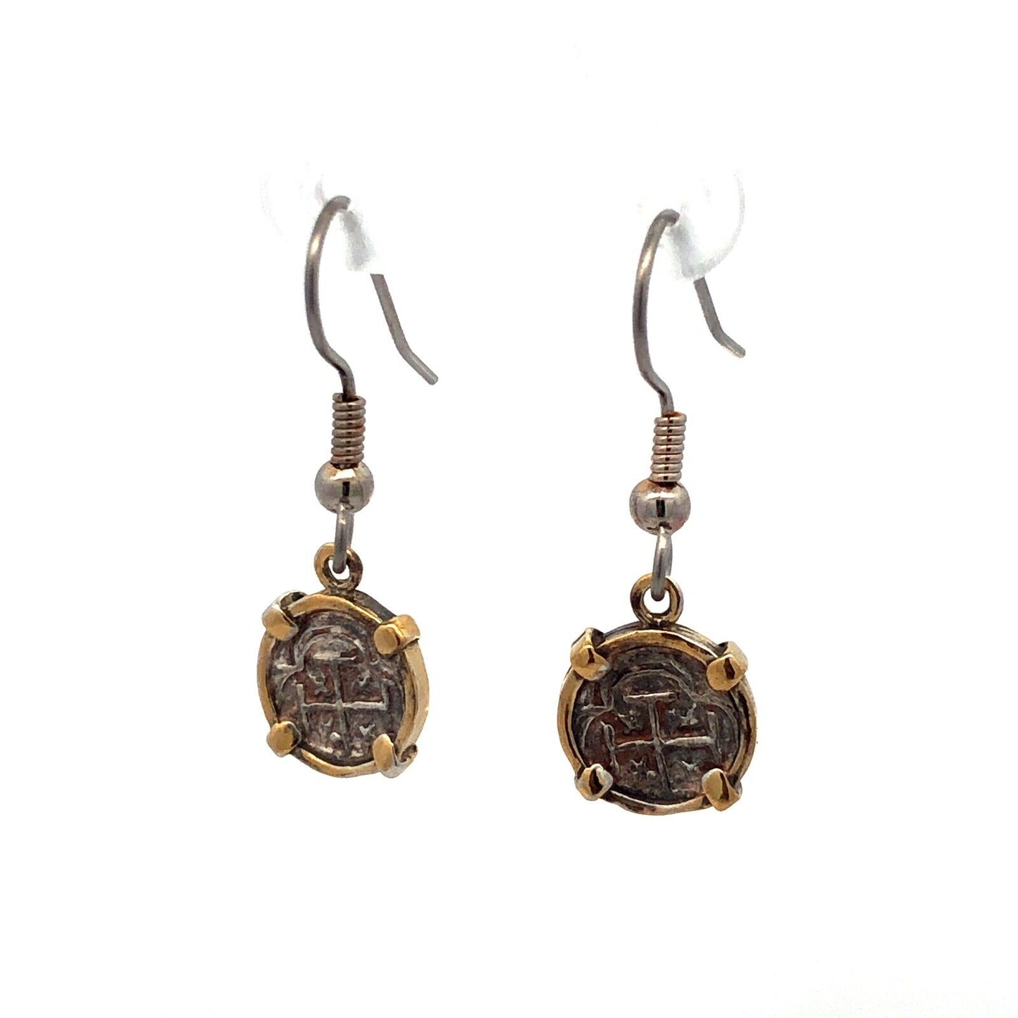 Vintage 925 Sterling Silver Bronze Ancient Coin Hook Dangle Earrings