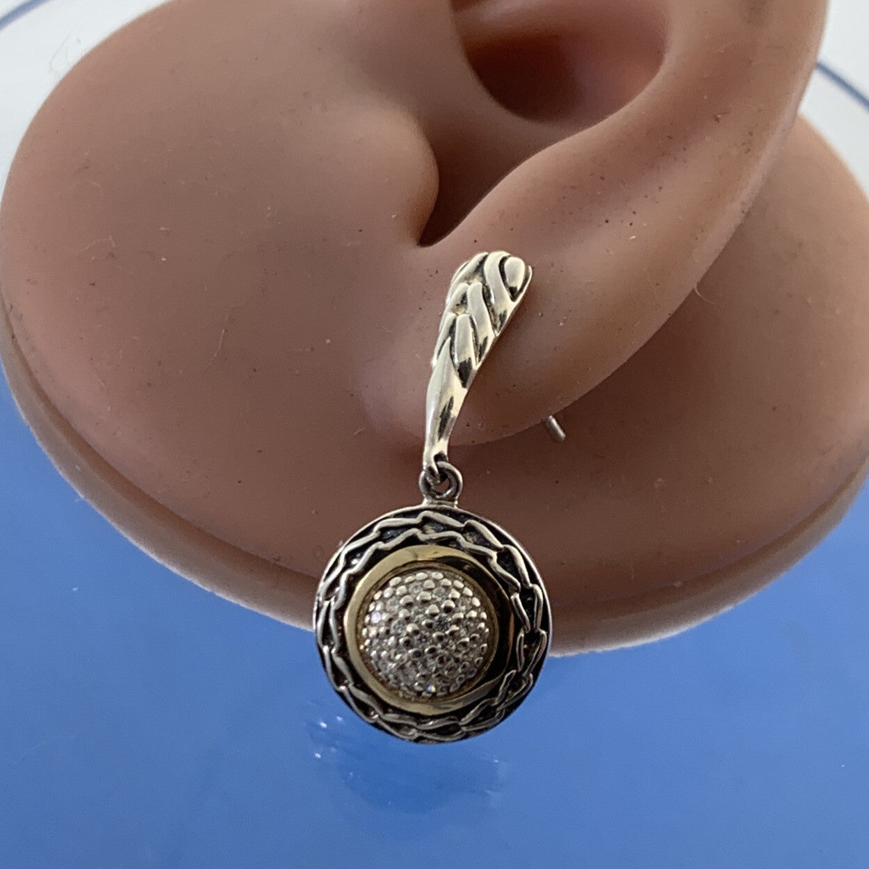 Designer ATR 925 Sterling Silver 14K Gold Pave Diamond Dangle Drop Stud Earrings