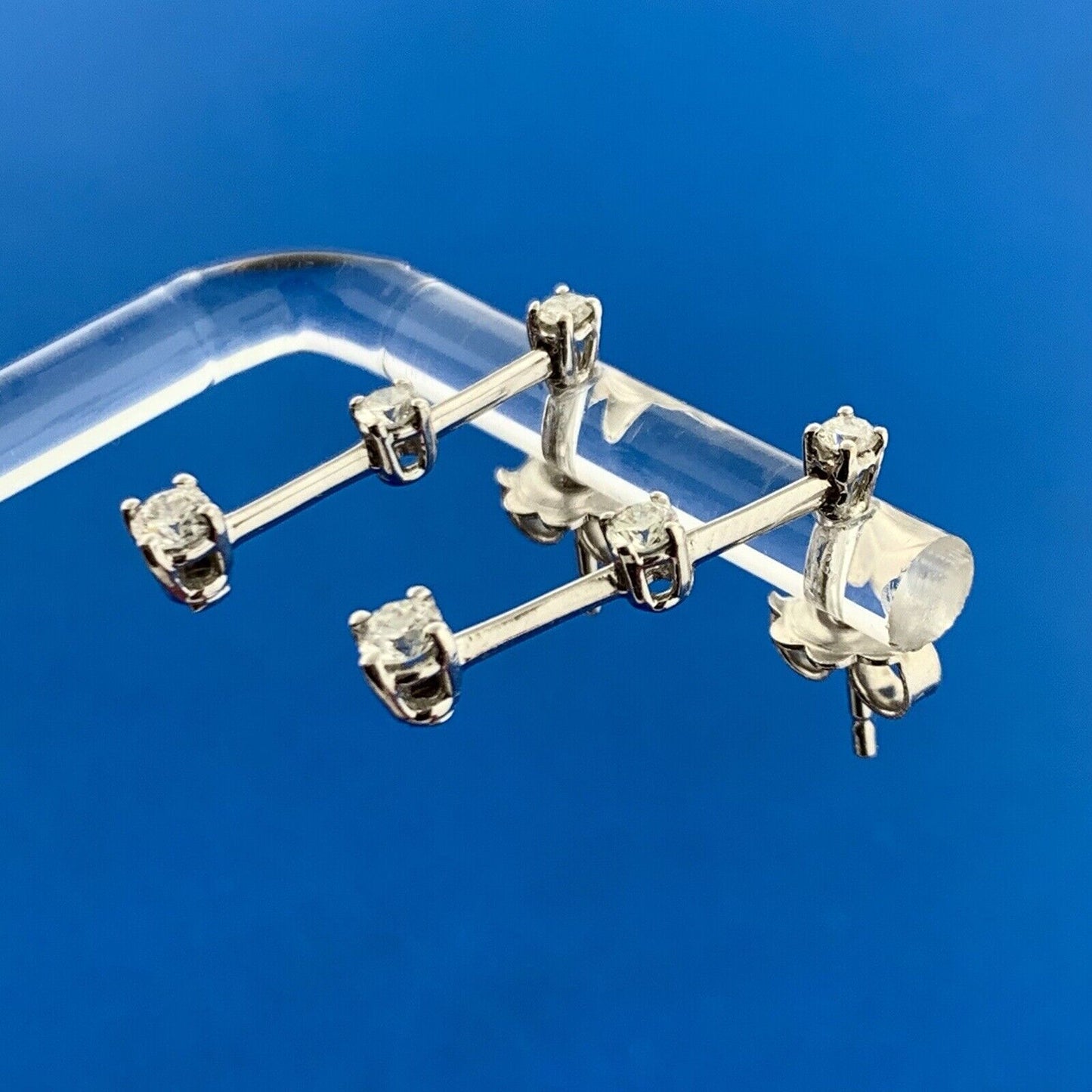 Designer Roberto Coin 18k White Gold Round Diamond Ruby Vertical Stud Earrings