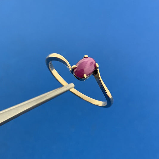 Designer 10K Yellow Gold Oval Pink Star Sapphire Solitaire Bypass Ring