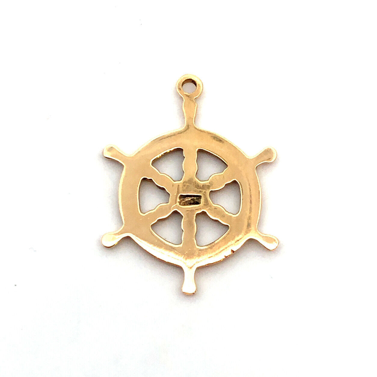 14K Yellow Gold Round Ship Wheel Nautical Sailing Ocean Charm Pendant