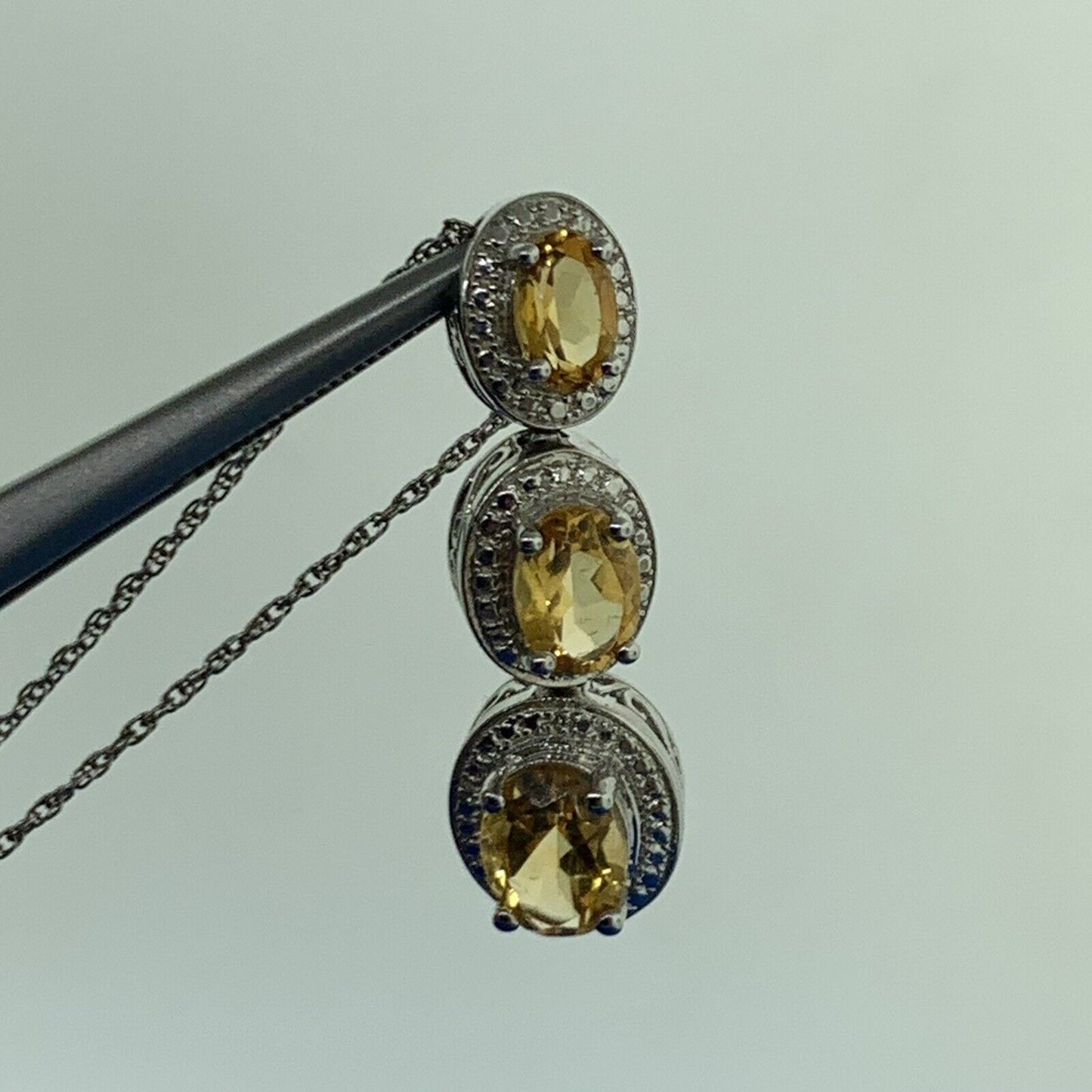 Kay Jewelers 925 Sterling Silver Oval Citrine Diamond Accent Pendant Necklace