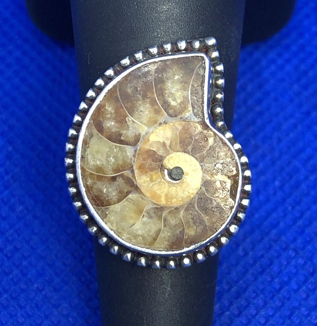 Vintage Ammonite 925 Sterling Silver Shell Fossil Size 5.5 Statement Ring