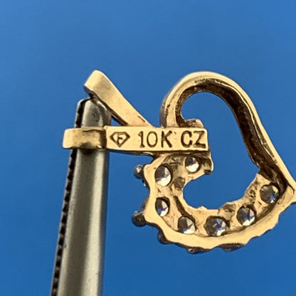Designer 10K Yellow Gold Round Cubic Zirconia CZ Heart Petite Charm Pendant