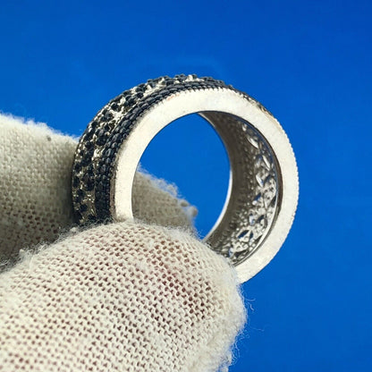 Designer 925 Sterling Silver Black Diamond Illusion Cutout Cigar Band Ring