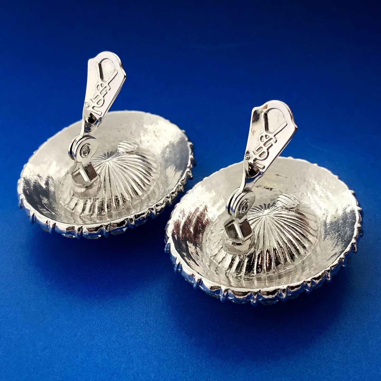 Vintage Yves Saint Laurent Silver Tone Rhinestone Signed Runway Clip Earrings