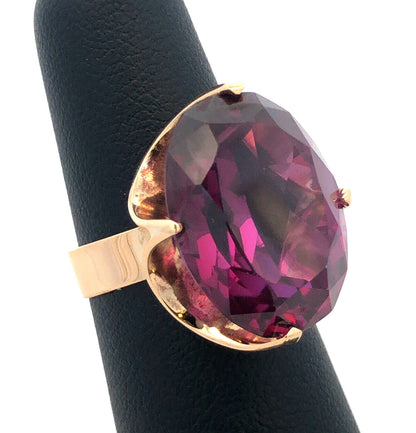 14K Yellow Gold Lab Created Oval Purple Sapphire Statement Cocktail Ring