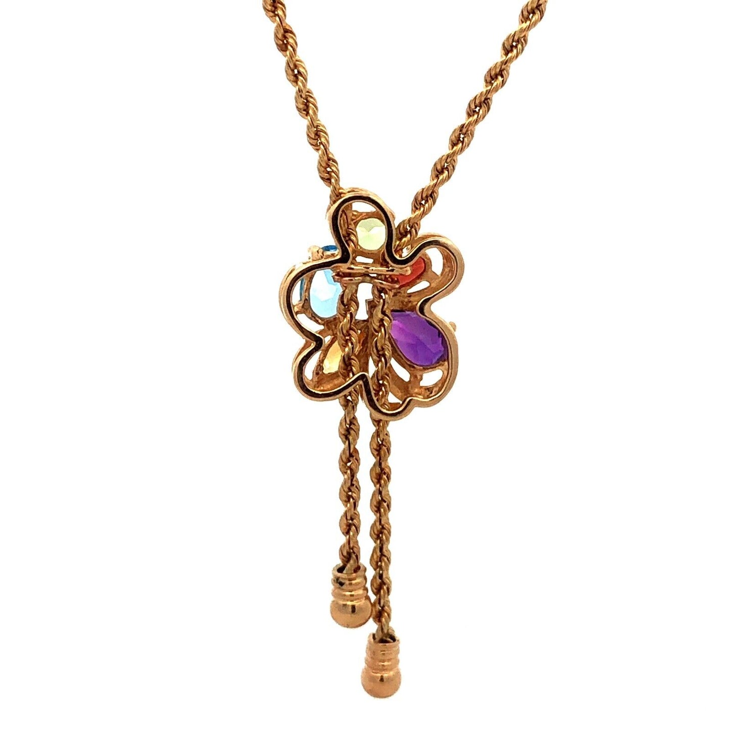 Vintage 14K Yellow Gold Multi Gemstone Flower Cluster Lariat Style Y Necklace