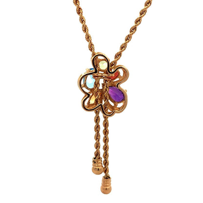 Vintage 14K Yellow Gold Multi Gemstone Flower Cluster Lariat Style Y Necklace