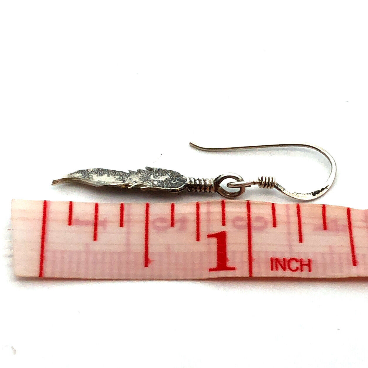 Native American 925 Sterling Silver Feather Drop Dangle Hook Earrings