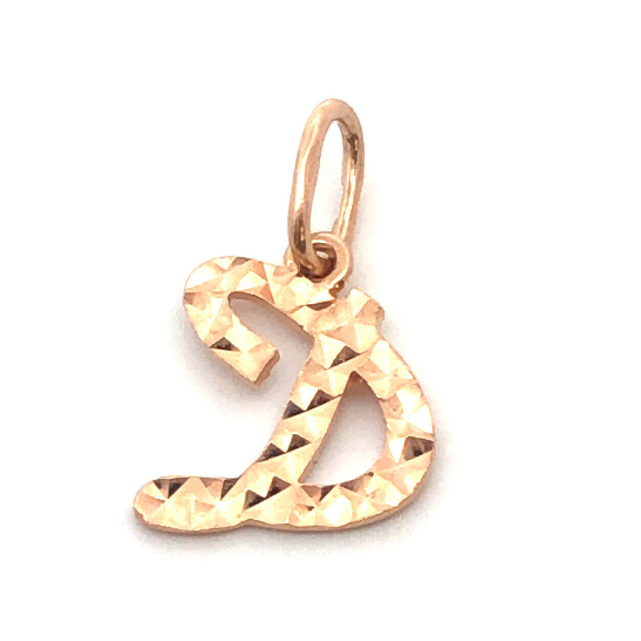 Designer 14K Yellow Gold Geometric Textured Initial Script Letter D Pendant