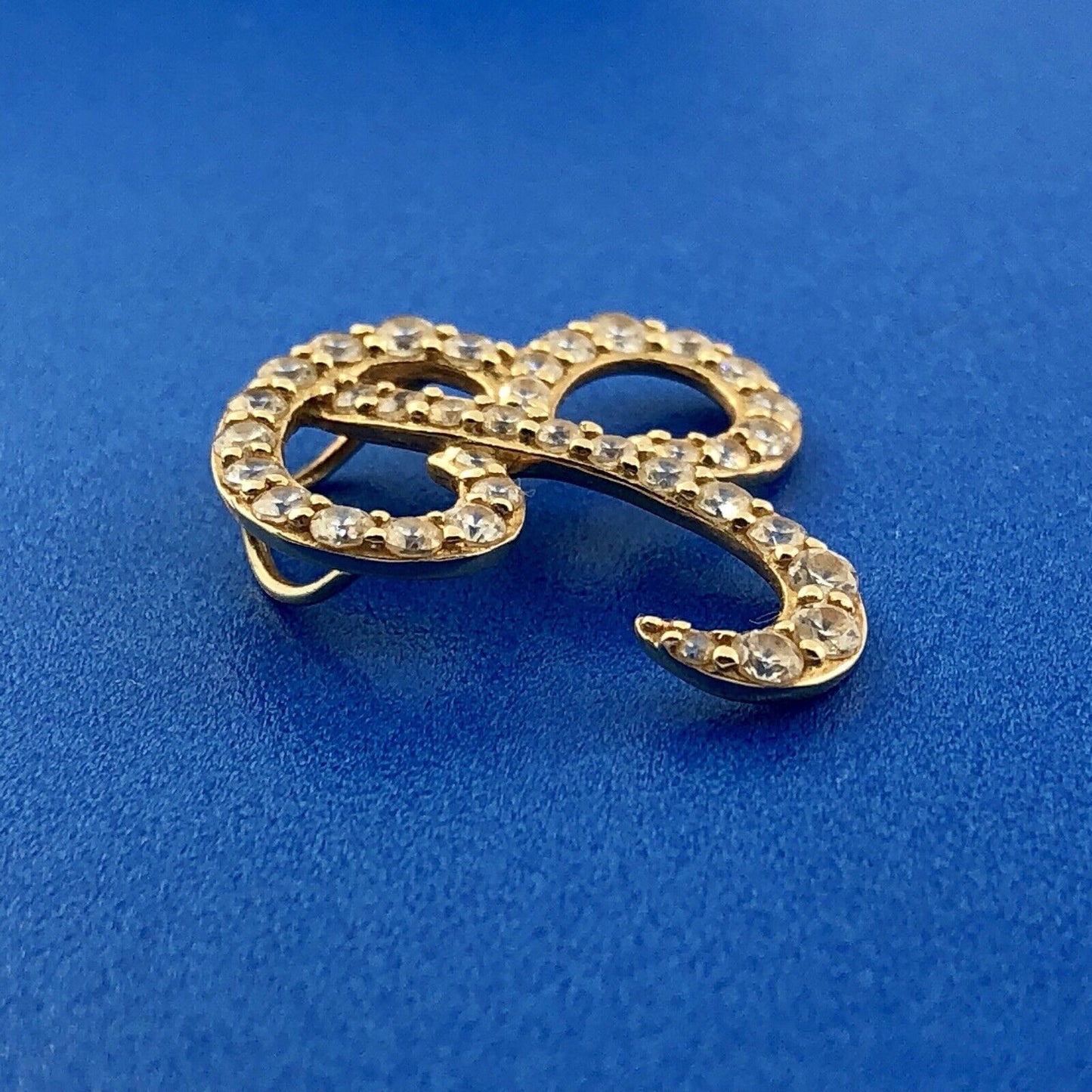Designer 14K Yellow Gold Diamonique Cubic Zirconia Script B Monogram Pendant