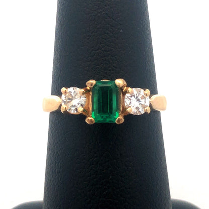 Designer 14K Yellow Gold Emerald Cut Green Tourmaline Diamond Ring