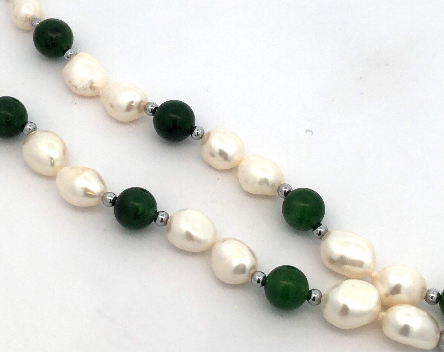 Designer 925 Sterling Silver Pearl Jade Beaded Statement Necklace