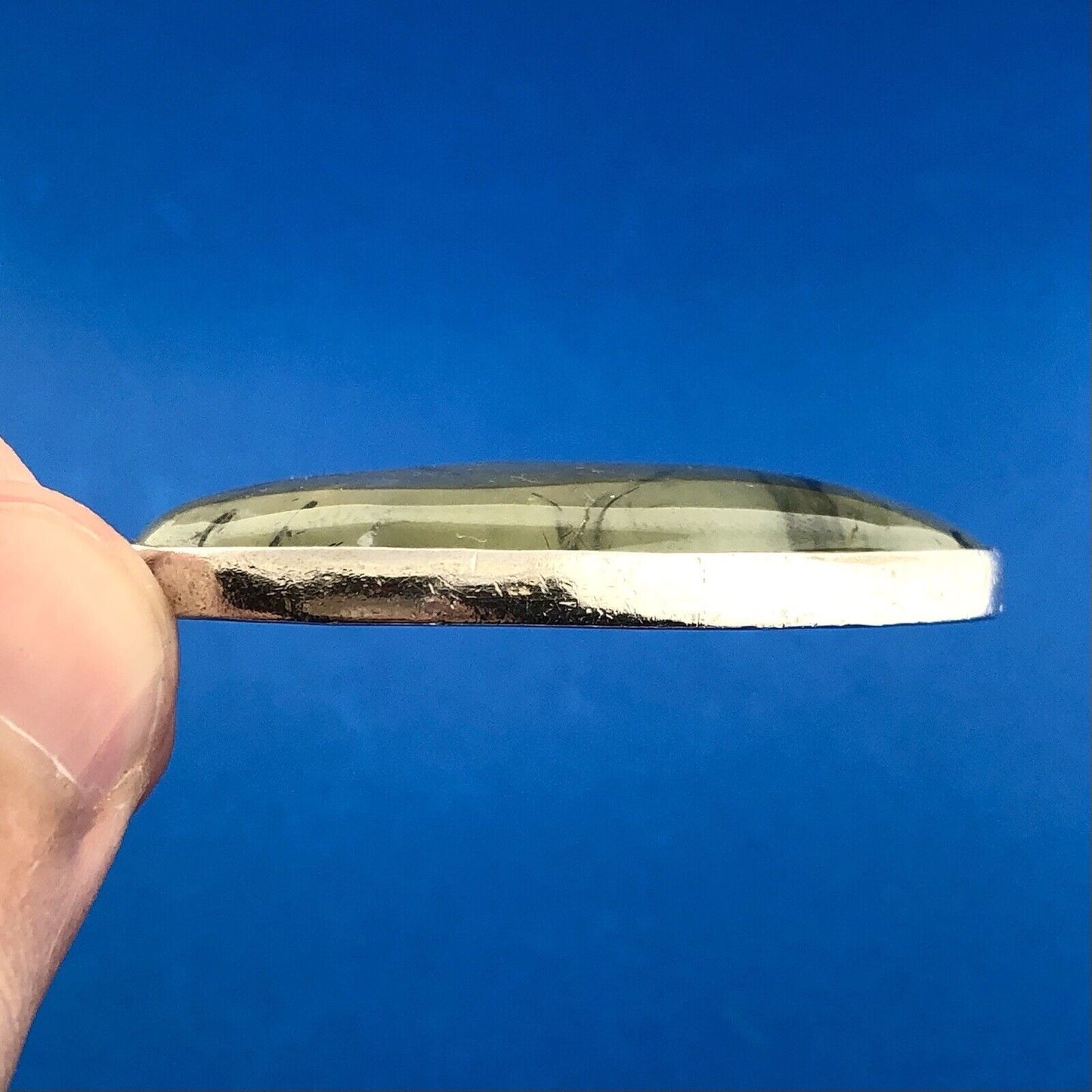 Heart Chakra 925 Sterling Silver Green Reticulated Quartz Oval Statement Pendant