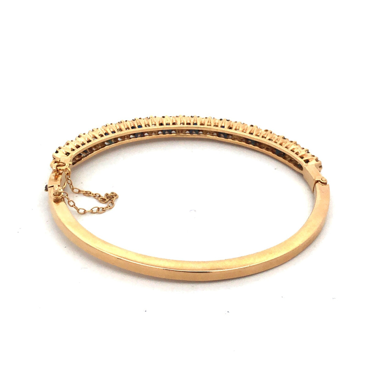 Stunning 14K Yellow Gold Diamond Sapphire September Hinged Bangle Bracelet