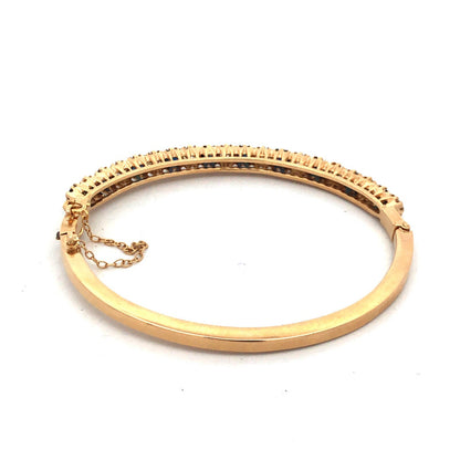 Stunning 14K Yellow Gold Diamond Sapphire September Hinged Bangle Bracelet