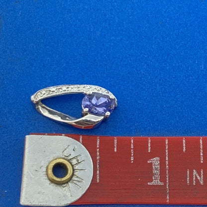 Designer 14K White Gold Oval Tanzanite Round Diamond Accented Pendant