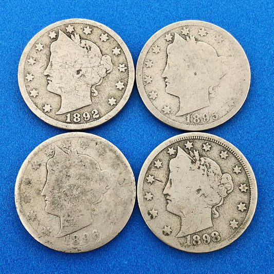 1892 95 96 98 Liberty Head Nickel Five Cents 5c Better Mixed Date Four Coin Lot