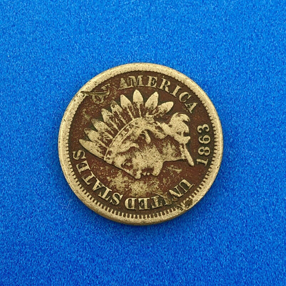 1863 P 1 Cent Indian Head Cent with Shield Better Key Date Copper-Nickel Coin