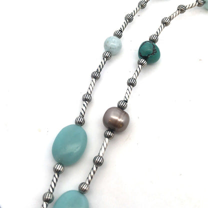 Native American Carolyn Pollack 925 Silver Turquoise Pearl Beaded Necklace